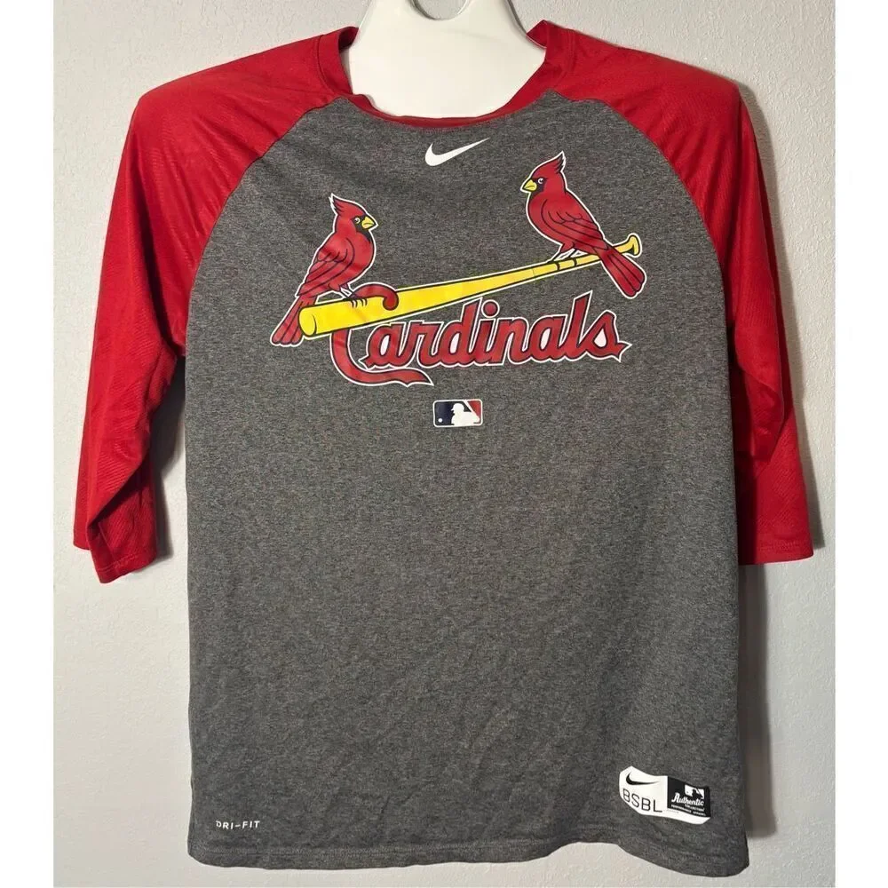 Nike St Louis Cardinals Shirt Adult Large Athletic Fit Gray 3/4 Sleeve Dri-Fit